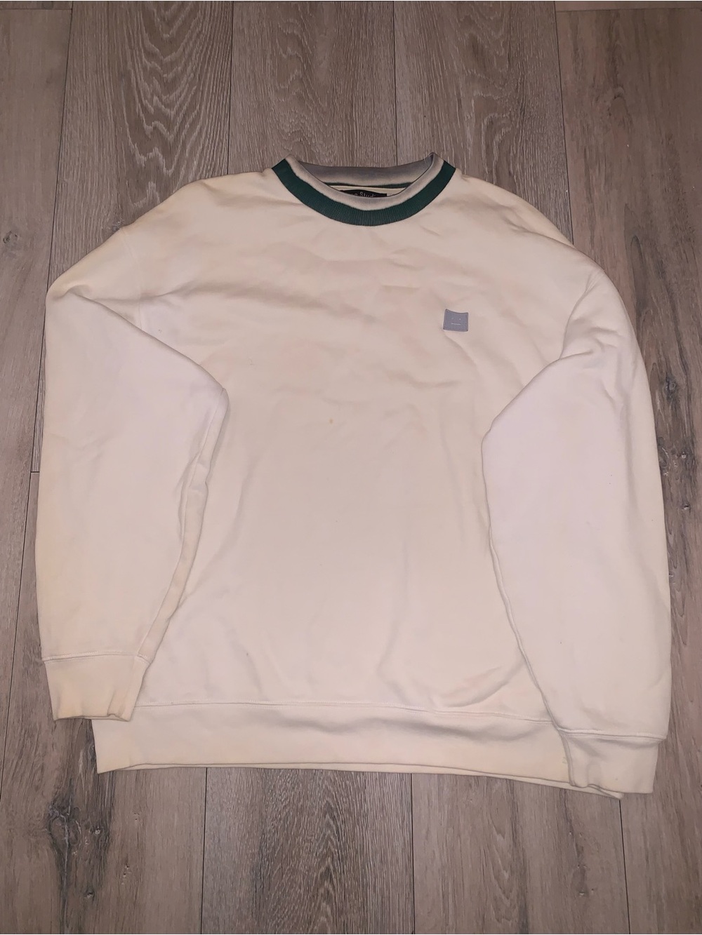 Acne Studios Folsom Face Sweatshirt Optic White Size: Medium